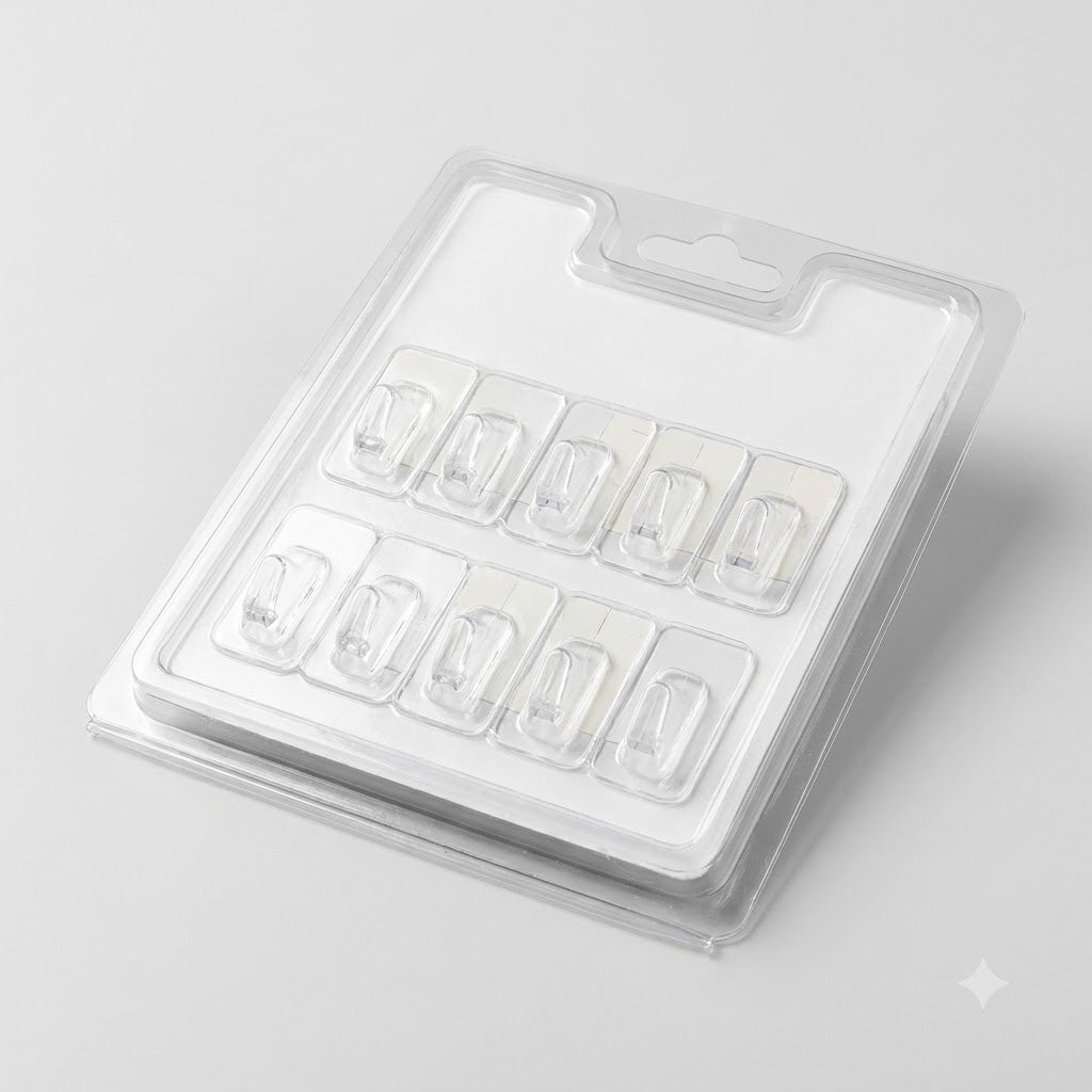 Pack ganchos transparentes adhesivos.